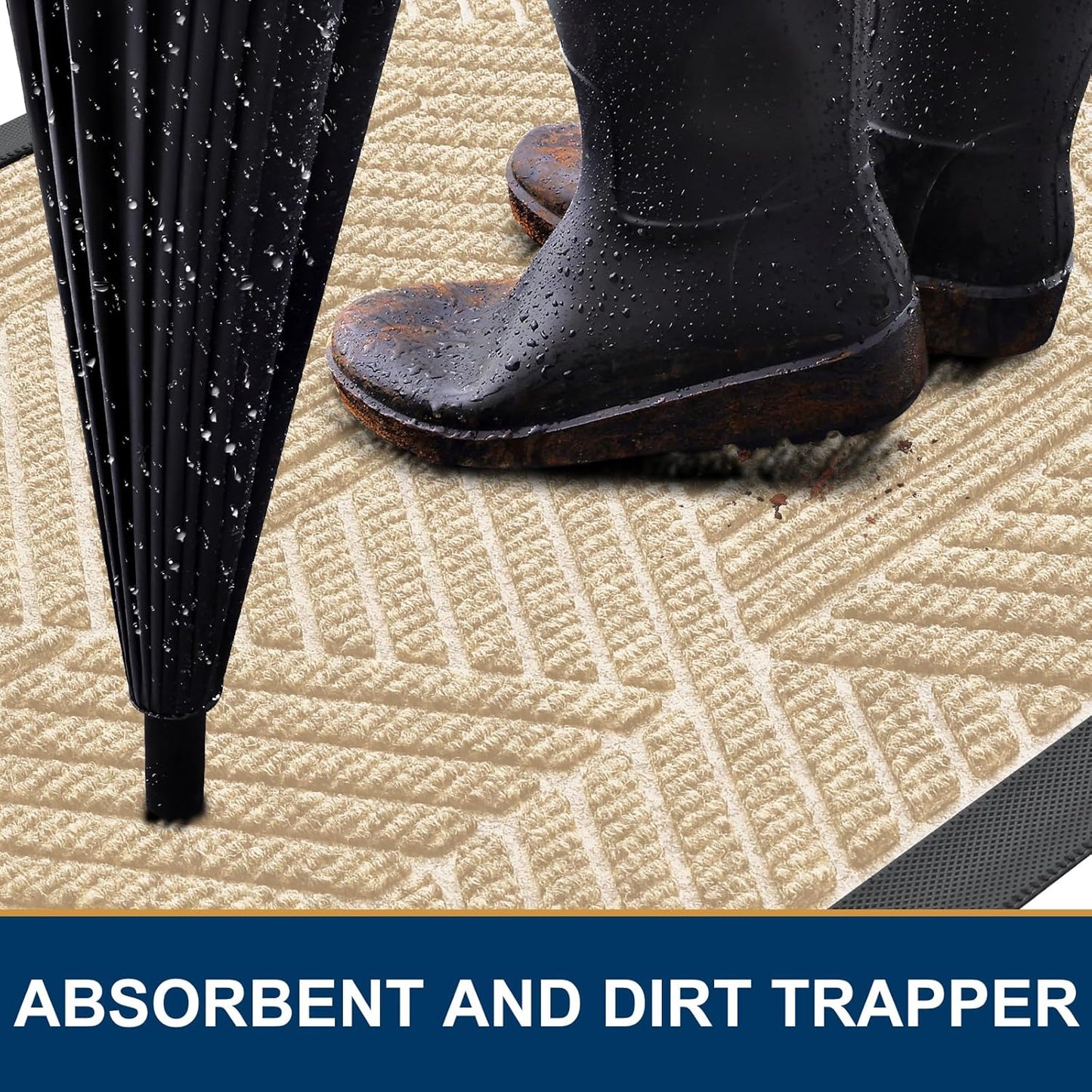 Smiry Heavy-Duty Natural Rubber Front Door Mat - Trap Dirt & Moisture, Easy Clean | Irregular Triangle (29.5x17, Beige)