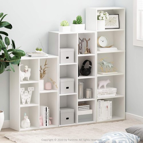 Furinno LUDER Bookshelf - 5-Cube Reversible Bookcase for Easy Assembly | White, 9.4 x 19.5 x 31.5