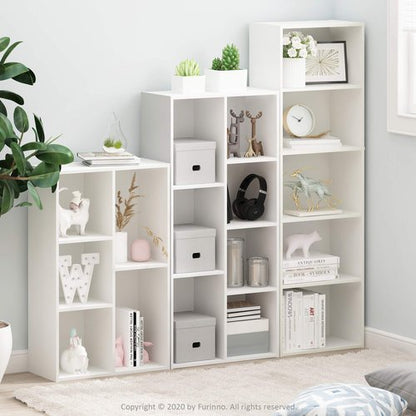 Furinno LUDER Book Shelf, 7-Cube Bookshelf, Bookcase with Open Shelves, 9.4 x 19.5 x 41.7, Easy Assembly, for Living Room, Bedroom, Home Office, White