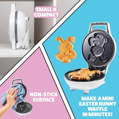 Easter Bunny Mini Waffle Maker - Create Fun Animal-Shaped Waffles & Pancakes | 4-Inch Waffler Iron for Kids & Adults