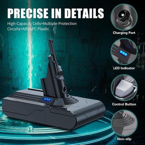 EGR V8 Battery Replacement for Dyson V8 Absolute | Includes 5 Filters & 3 Screws - High Performance