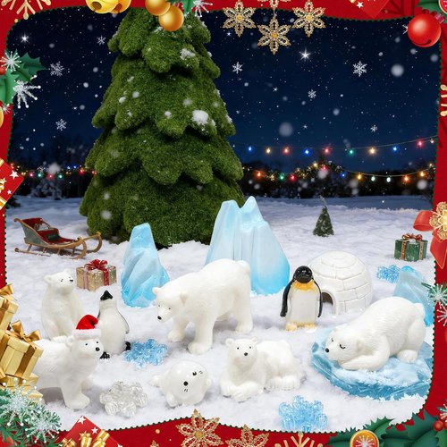 Bbiamsleep Mini Arctic Animal Figurines Set - 65 Pcs Polar Bear & Penguin for Christmas Decor