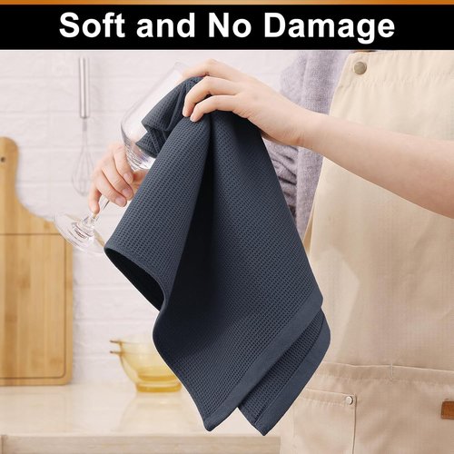 Homaxy 100% Cotton Waffle Weave Kitchen Towels - Soft, Absorbent 4-Pack - Quick Dry 16 x 26 Inches - Dark Grey