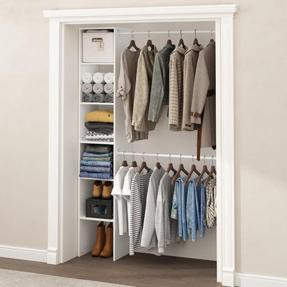 Furinno FANO Closet Organizer - 2 Hanging Bars & Shelf Towers for Bedroom Storage | White