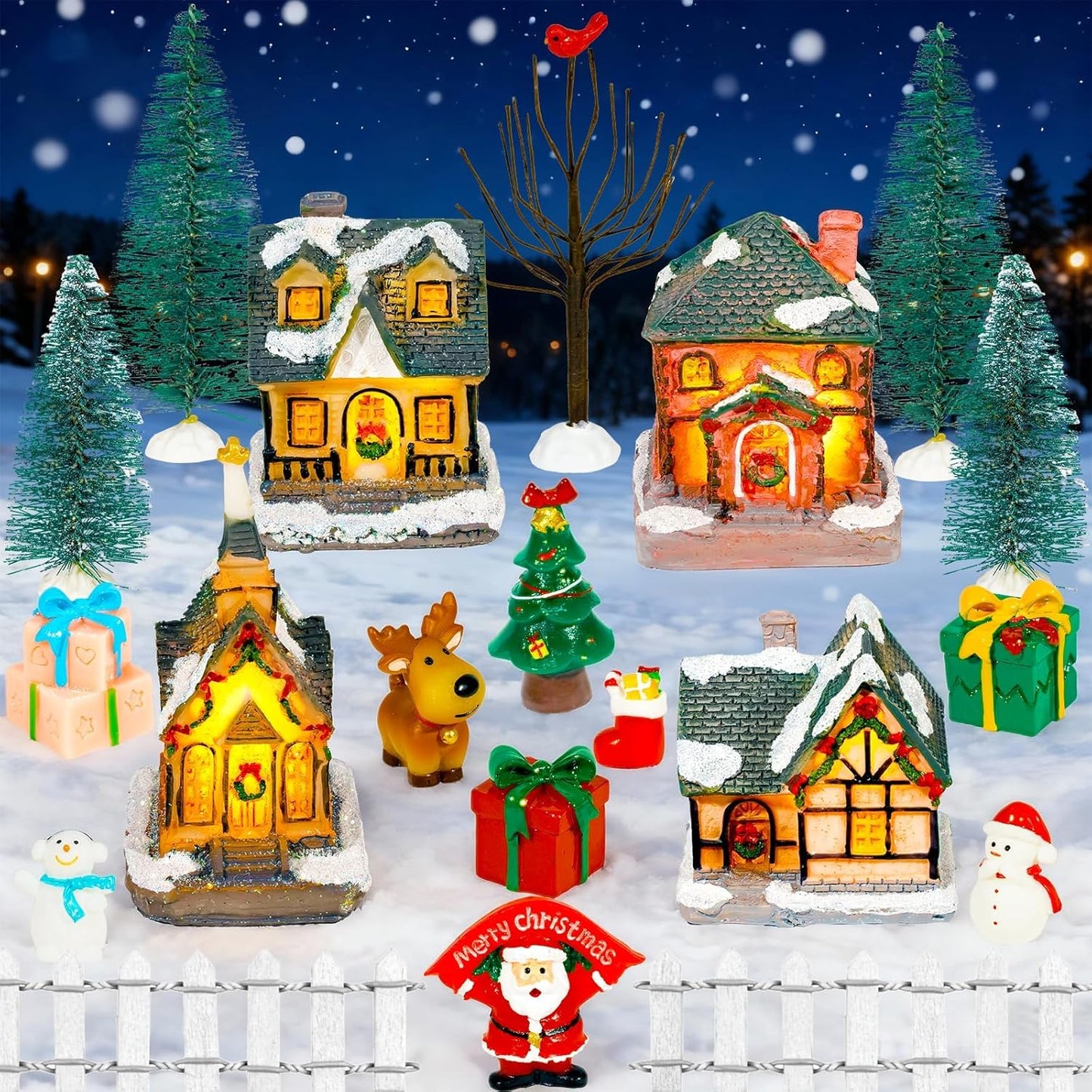 Warmtree Christmas Village Houses Set - 22 Pcs Resin Figurines for Holiday Home Decor | Santa & Snow Scene