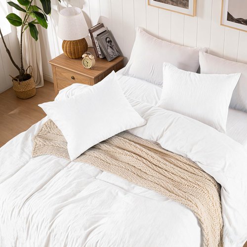 White Super Soft Duvet Cover Set Queen Size, 3 Pieces Pre-washed Microfiber Cotton-Like Comforter Cover Bedding Set with Button Closure, Includes 1 Duvet cover & 2 Pillow Cases, No Comforter