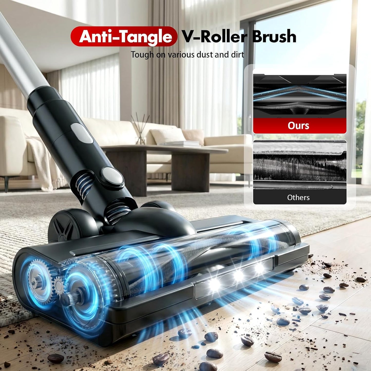 Skiennix Cordless Vacuum Cleaner - 8000mAh Battery, 6-in-1 Handheld & Stick Design for Pet Hair & Hardwood Floors (Red)