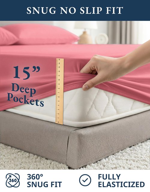 LANE LINEN 100% Organic Cotton Eco Friendly Bed Sheets Extra Long Twin, Soft & Comfy Fully Elasticized Percale, Low Pilling Machine Washable Naturally Cool Twin XL Sheet- Mineral Red