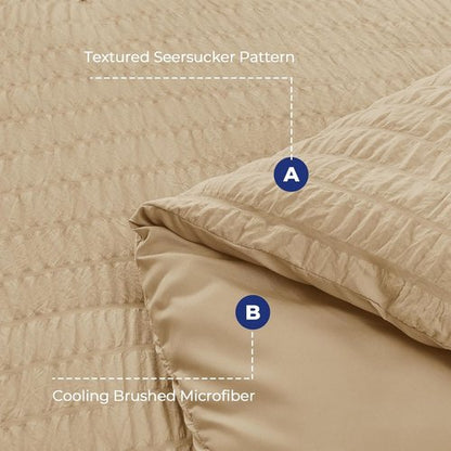 HYMOKEGE King Size Comforter Set - Luxury 7-Piece Seersucker Bedding Set in Khaki | All-Season Comfort