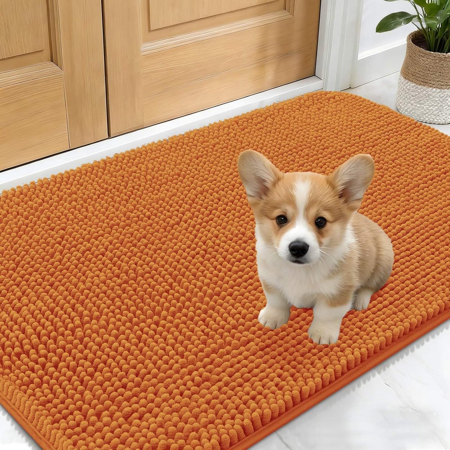 OLANLY Dog Door Mat - Absorbent Non-Slip Chenille Mat for Muddy Paws | 24x16, Quick Dry, Indoor Carpet in Clay