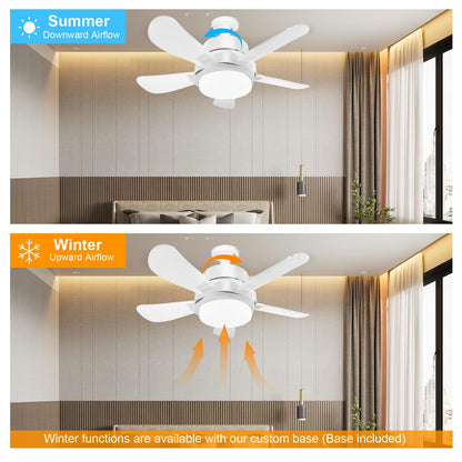 Socket Fan Light, Socket Fan, Socket Fan Light with Remote,Small Ceiling Fans with Lights,Screw in Ceiling Fan in Light Socket for Bedroom, Kitchen, Living Room, Garage (White, 15.8)