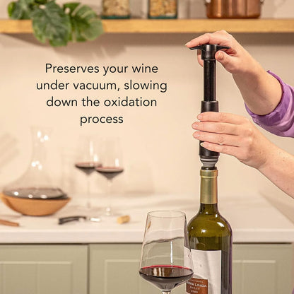 Vacu Vin Original Wine Saver with 11 Vacuum Bottle Stoppers – Black Wine Preserver Pump for Red or White Wine – Manual Air Remover System – Airtight Seal – Keep Wine Fresh Longer