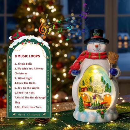 Snowman Figurine - Lighted Christmas Village with Animated Train | Battery & USB Powered Holiday Decor