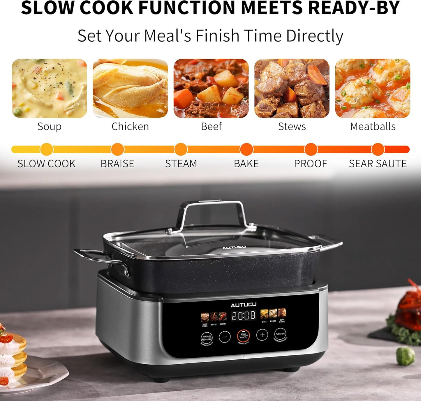 Slow Cooker 7 Quart - Programmable Multi-Cooker with PFOA-Free Ceramic Coating & Versatile Functions
