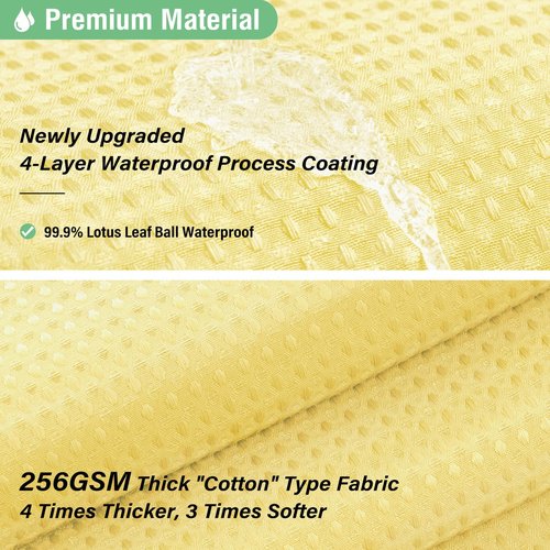 Dynamene Long Fabric Shower Curtain - 78 inch Long Waffle Weave Weighted Cloth Shower Curtains for Bathroom, Neutral Heavy Duty Hotel Spa Luxury Bath Curtain Set with 12 Hooks, 72x78, Yellow