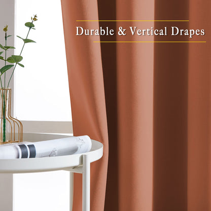 NICETOWN Kitchen Window Curtains Over Sink - Grommet Blackout Solid Vertical Small Curtains & Drapes Noise Reducing for Laundry, Burnt Orange, W52 x L45, 2 Panels
