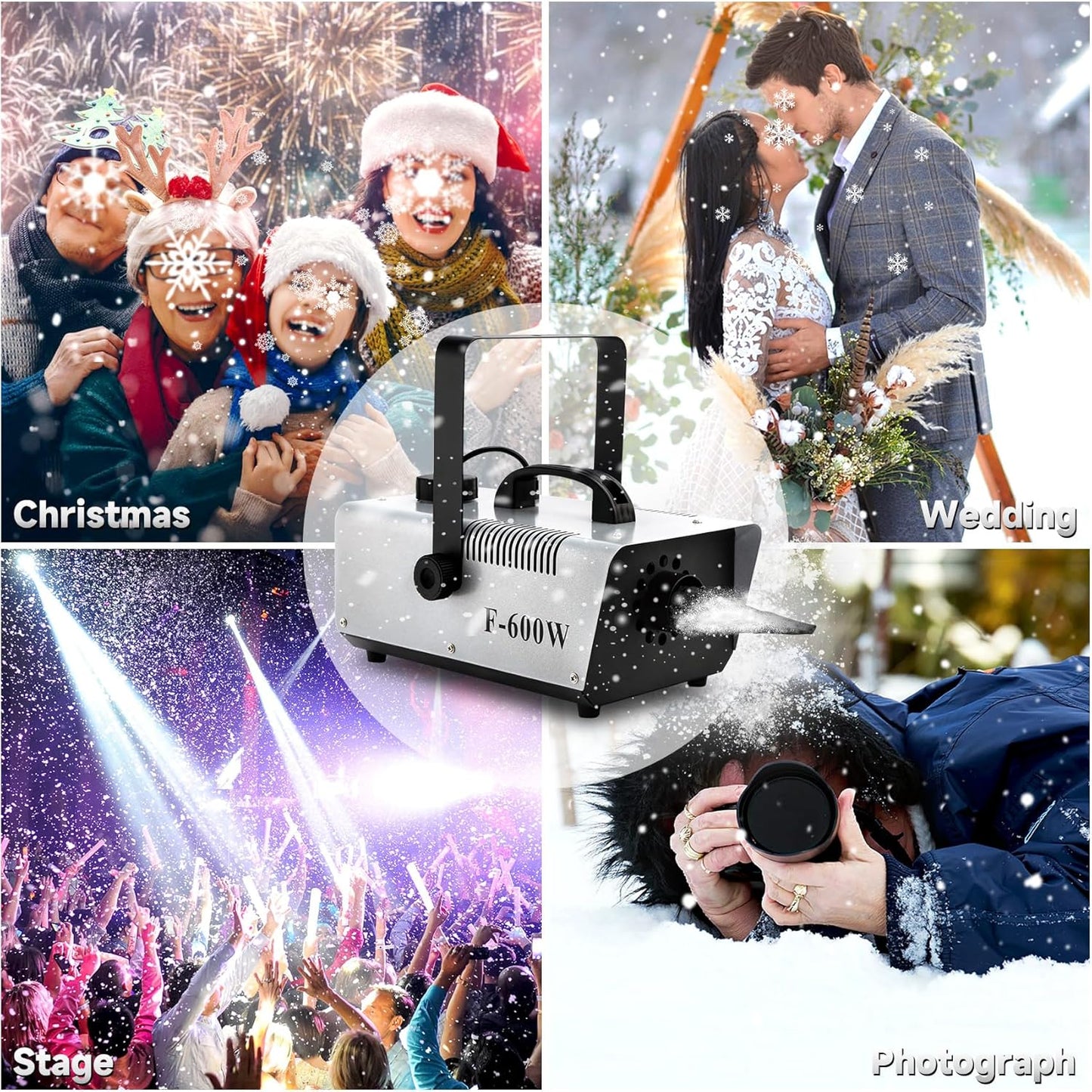 TCFUNDY Snow Machine - 600W Snowflake Maker for Christmas & Wedding Parties | Remote Control Included