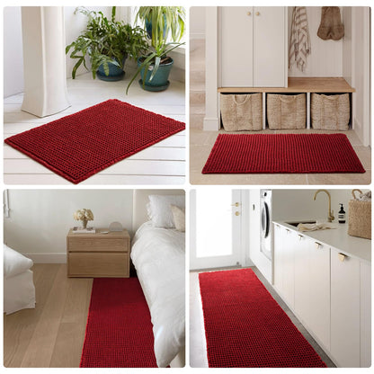 TYUU Waffle Bath Mat, Boho Bathroom Rugs Non Slip Washable Super Absorbent Quick Dry Bath Mat Farmhouse Bathroom Decor, 48"x24" Burgundy