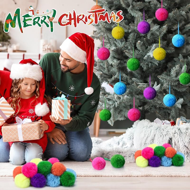 Neon Faux Fur Christmas Ball Ornaments 48 Pcs 3.1in - ShinyRelief Variation: Neon