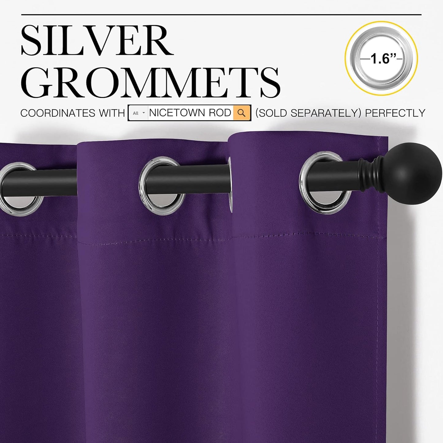 NICETOWN Blackout Curtains - Thermal Insulated Solid Ring Top Drapes for Bedroom | Set of 2, 42 x 68 Inch, Royal Purple