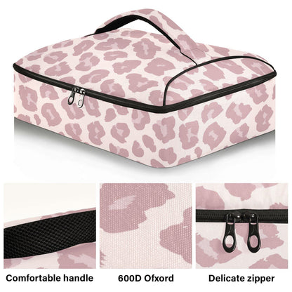 xigua Pink Leopard Casserole Dish Carrier, Portable Leakproof Insulated Casserole Carrier for Hot or Cold Food, Travel, Party, Picnic