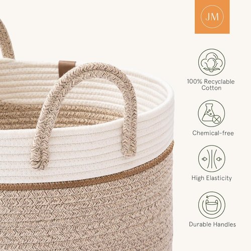 LA JOLIE MUSE Woven Rope Storage Basket - Tall Cotton Laundry Hamper for Toys & Nursery Essentials
