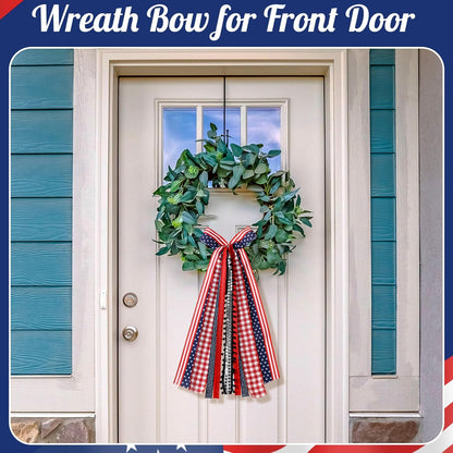 Riceshoot Patriotic 4th of July Wreath - Large Red, White & Blue Bow for Indoor/Outdoor Decor