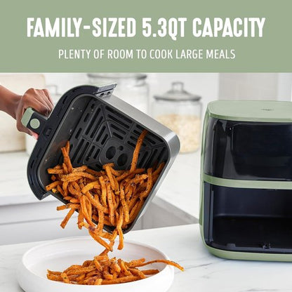 GreenLife 5.3 QT Compact Electric Air Fryer Oven - PFAS-Free Ceramic Nonstick, Digital Display, Auto Shut-Off