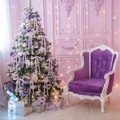 Skiennix 24 Pcs Velvet Bows - Vintage Ribbon Bows for Christmas Tree & Crafts | Light Purple, 5 x 7 Inch
