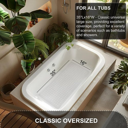 TEESHLY Bath Mat for Tub & Shower, Non Slip Soft Bathmat with Suction Cups & Drain Holes, Machine Washable Bathtub Floor Liner Mats for Bathroom, 35x16 Inch, White