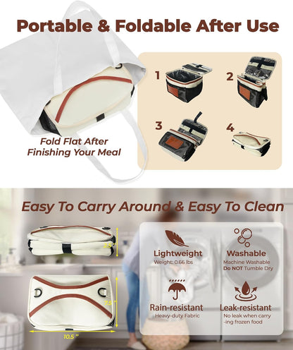 SUNNY BIRD Insulated Lunch Bag - Foldable & Leakproof Design with Shoulder Strap | White 002