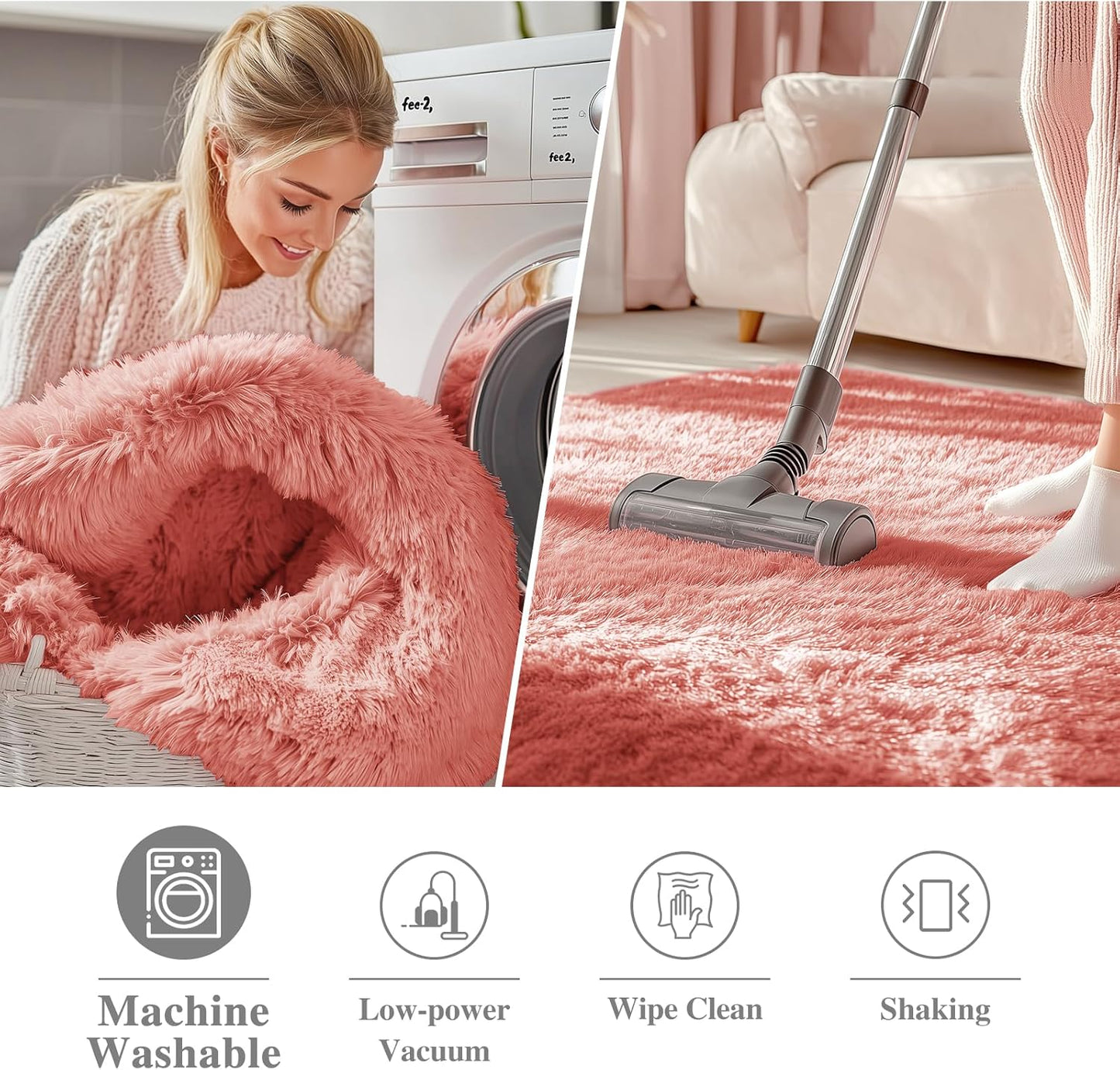 OLANLY Round Rugs - Soft Rust Red Shaggy Carpet, Machine Washable, 2 ft Circle for Bedroom & Living Room