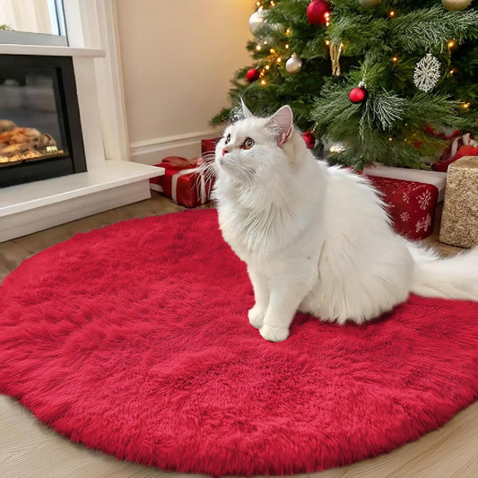 OLANLY Red Round Area Rug - Soft, Fluffy, Machine Washable 3 ft Circle Carpet for Bedroom & Living Room