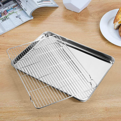 Baking Sheet with Cooling Rack Set (2 Pans + 2 Racks), Yododo Stainless Steel Baking Pan Cookie Sheet Cookie Pan with Rack, Size 16 x 12 x 1 Inch, Mirror Finish & Non Toxic & Heavy Duty & Easy Clean