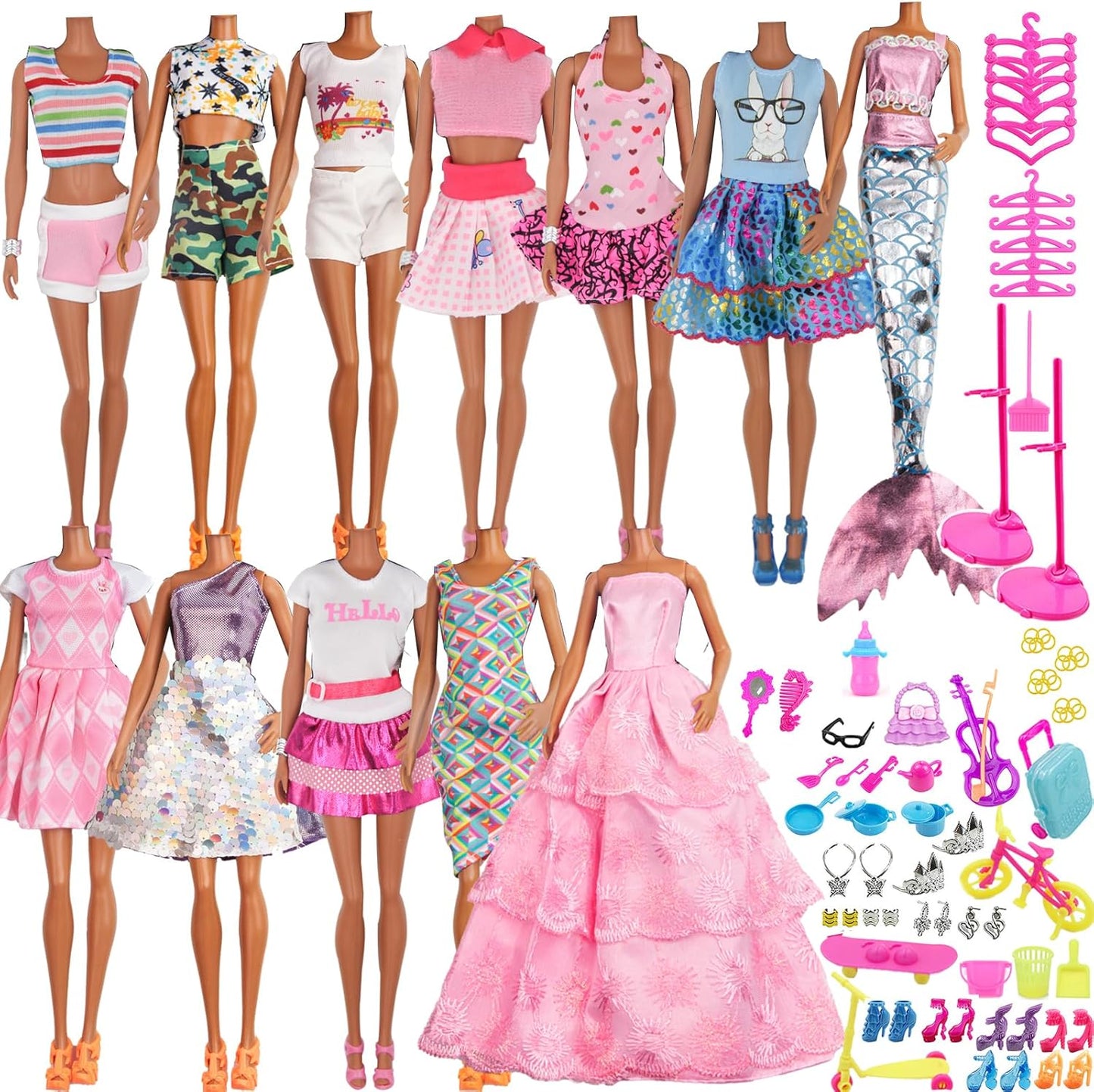 ZTWEDEN Doll Clothes Set - 90 Pcs for 11.5 Inch Girl Dolls | 10 Handmade Outfits & 78 Accessories