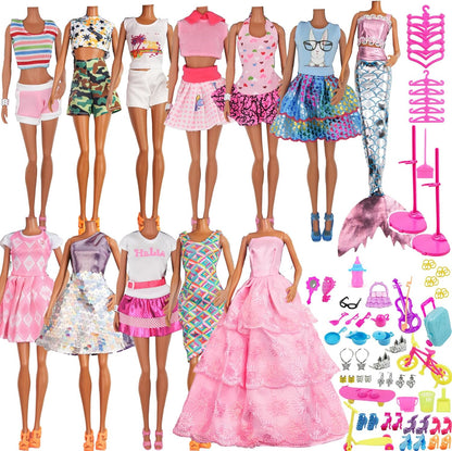 ZTWEDEN Doll Clothes Set - 90 Pcs for 11.5 Inch Girl Dolls | 10 Handmade Outfits & 78 Accessories