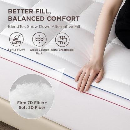 Bedsure Queen Mattress Topper - Extra Thick Pillow Top Pad for Back Pain Relief | Fits Up to 21 Inches, White