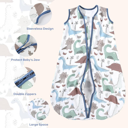 Yoofoss Baby Sleep Sack - 100% Organic Cotton Wearable Blanket | 2-Way Zipper, 0.5 TOG, 3 Pack (0-6 Months)