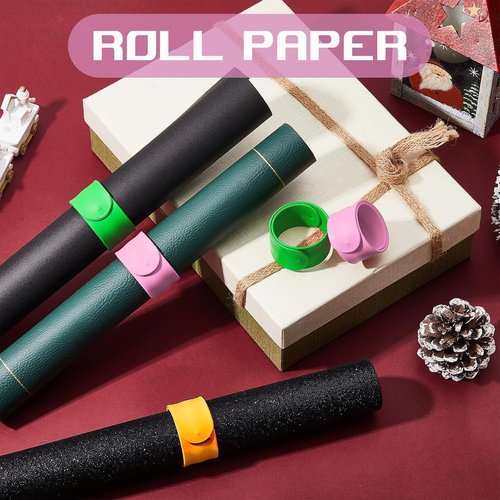 Charniol Wrapping Paper Roll Holder - 12-Piece Silicone Covered Metal Stabilizers | Organize Gift Wraps (Green, Yellow, Pink)