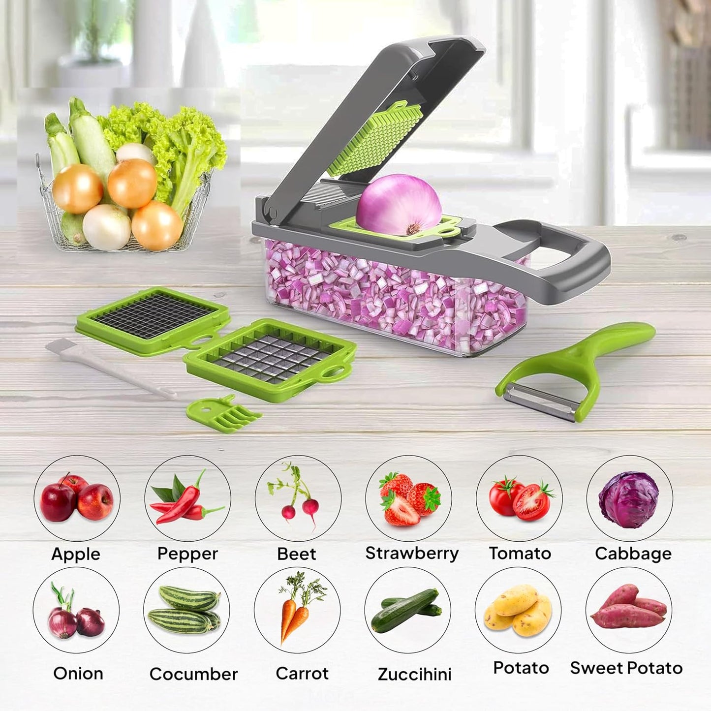 Pro-Series 16-in-1 Vegetable Chopper - Multi-Blade Food Cutter with Container & Kitchen Gadgets
