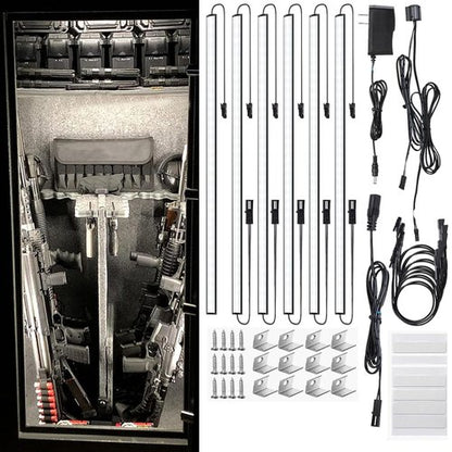 Door Activated Safe Light Kit, 6 Pack 12 Inch 5000K Black Led Safe Lighting Kit with Power Adapter, Self-Adhesive - Ideal for Safes, Closets, and Pantries