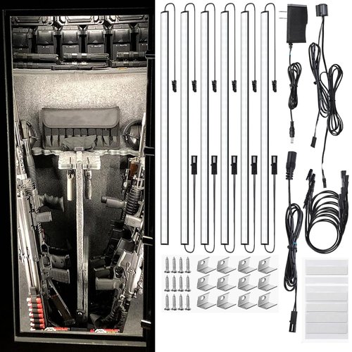 Door Activated Safe Light Kit, 6 Pack 12 Inch 5000K Black Led Safe Lighting Kit with Power Adapter, Self-Adhesive - Ideal for Safes, Closets, and Pantries