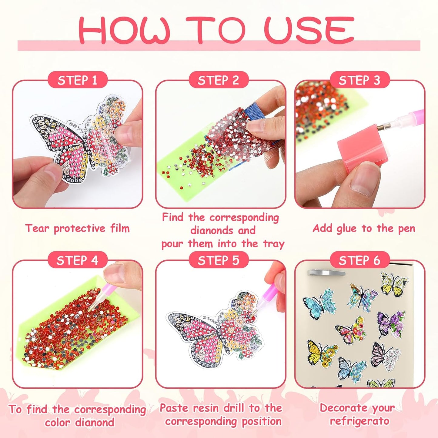 Umigy Butterfly Diamond Art Magnets Kit - 16 Pcs DIY Gem Art for Home Fridge Decor | Spring Crafts