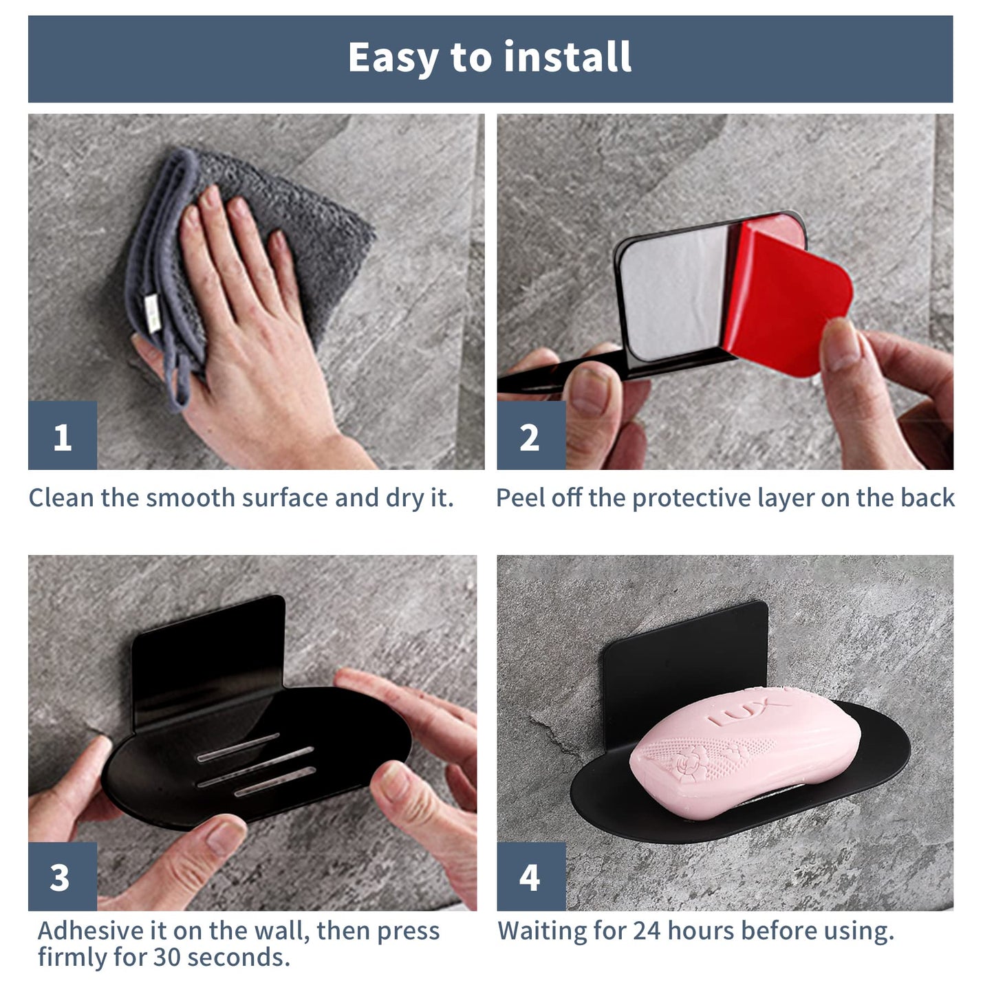 Rise age Soap Holders for Shower, Adhesive Shower Soap Holder, Stainless Steel Black Soap Bar Holder, No Drilled Soap Dishes for Wall, Bathroom, Kitchen Sink (Matte Black 2 Pcs)