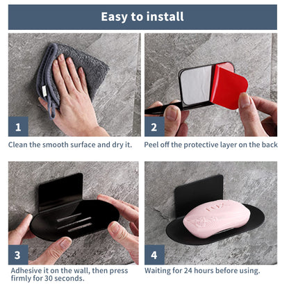 Rise age Soap Holders for Shower, Adhesive Shower Soap Holder, Stainless Steel Black Soap Bar Holder, No Drilled Soap Dishes for Wall, Bathroom, Kitchen Sink (Matte Black 2 Pcs)