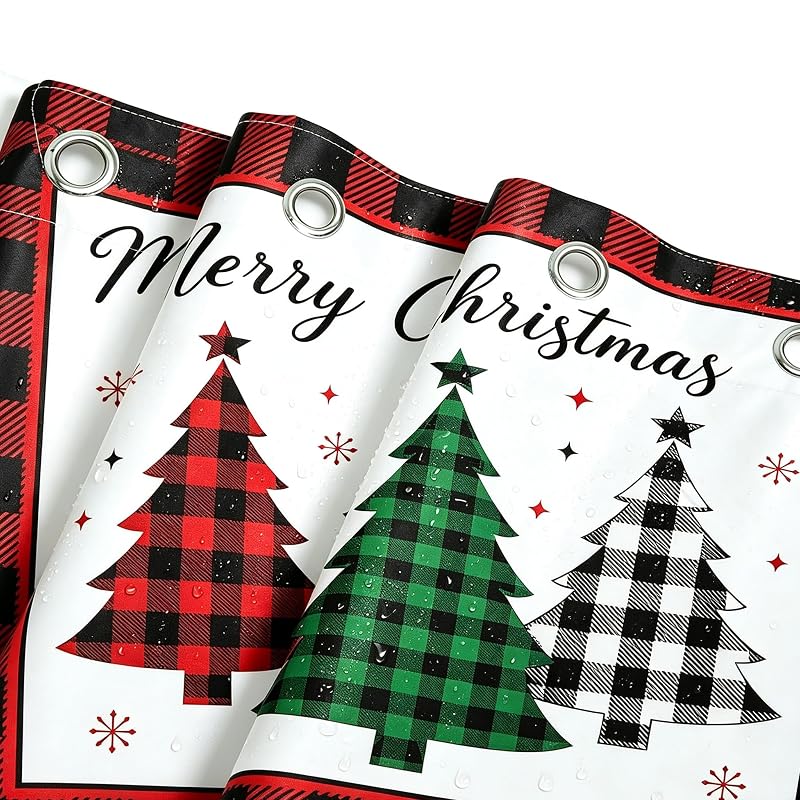 Christmas Shower Curtain Plaid Trees - 72 x 72 in, Farmhouse Decor, Pack of 1