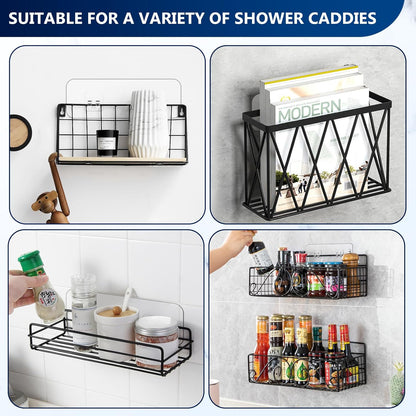 Skiennix Shower Caddy Adhesive Hooks - Strong Transparent Stickers for Bathroom & Kitchen Storage | 9-Pack