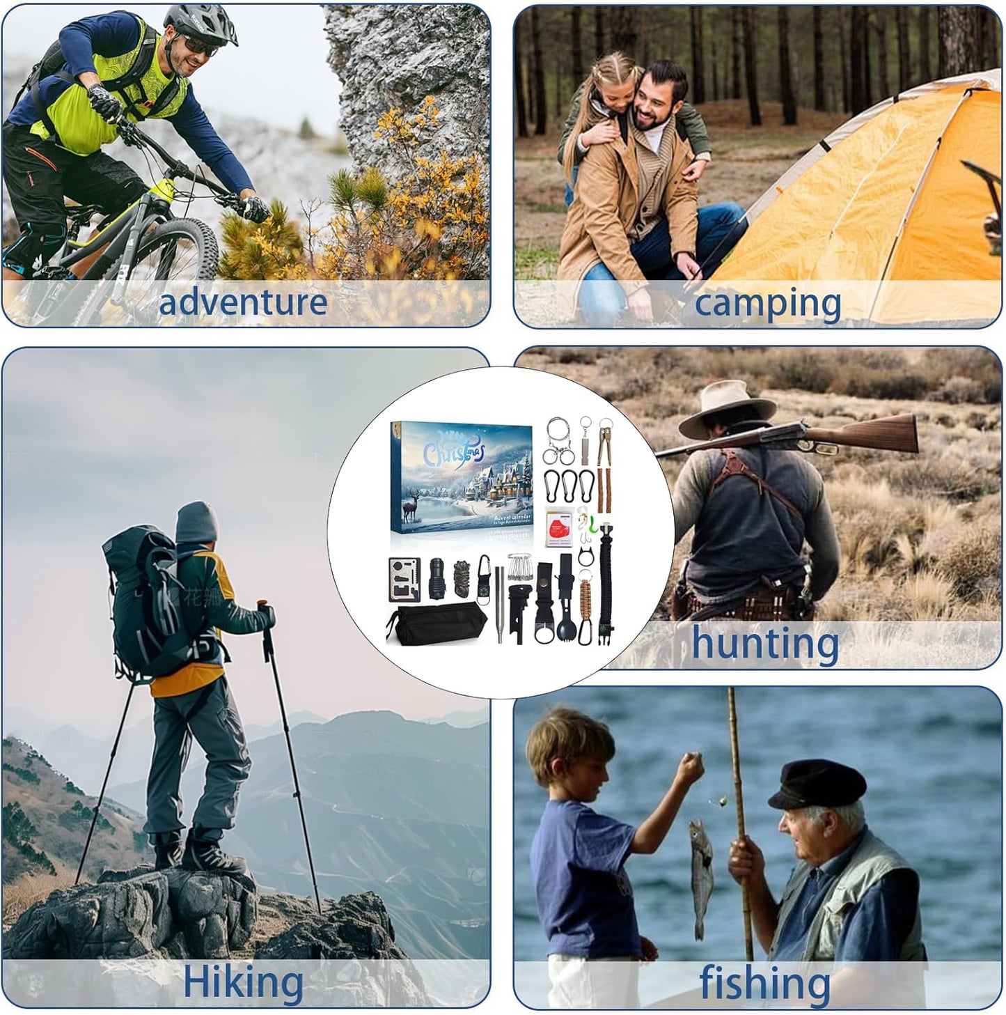 Survival Kit Advent Calendar for Men 2025 - Christmas Countdown with Outdoor Gear & Explorer Tools
