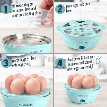 Nostalgia Retro Egg Cooker - Large Capacity for Hard-Boiled, Poached, and Scrambled Eggs | Aqua Finish