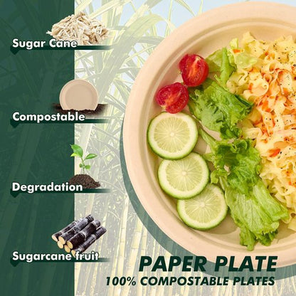 Eco-Strong 10 Inch Heavy-Duty Disposable Paper Plates | 125 Count Unbleached Sugarcane Fiber